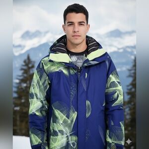 686 Men's Vibrant Blue and Lime Ski Jacket Sz XL Vintage